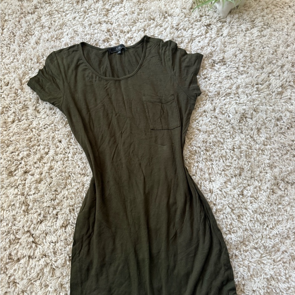 Vibe Khaki green flowy minimalist cute mini dress with pockets